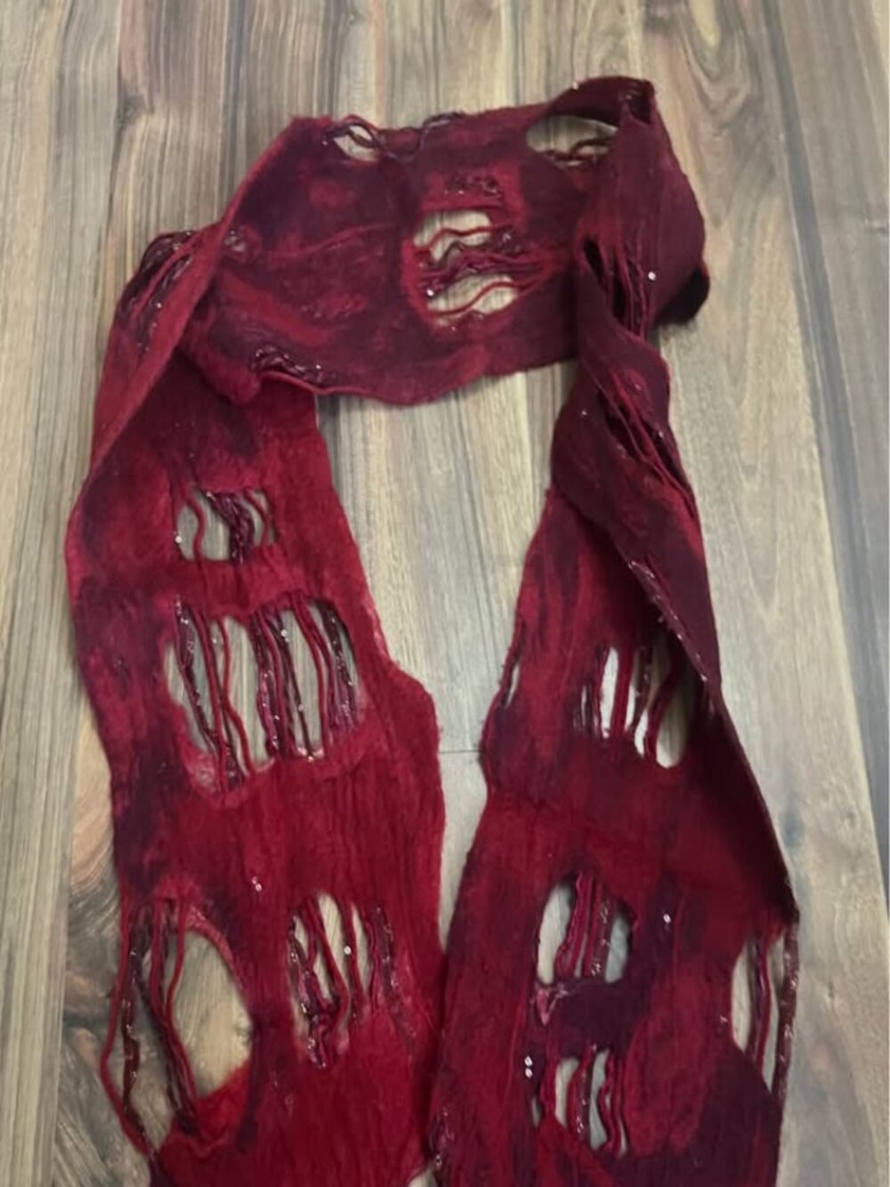 Deep red felted wool handmade scarf